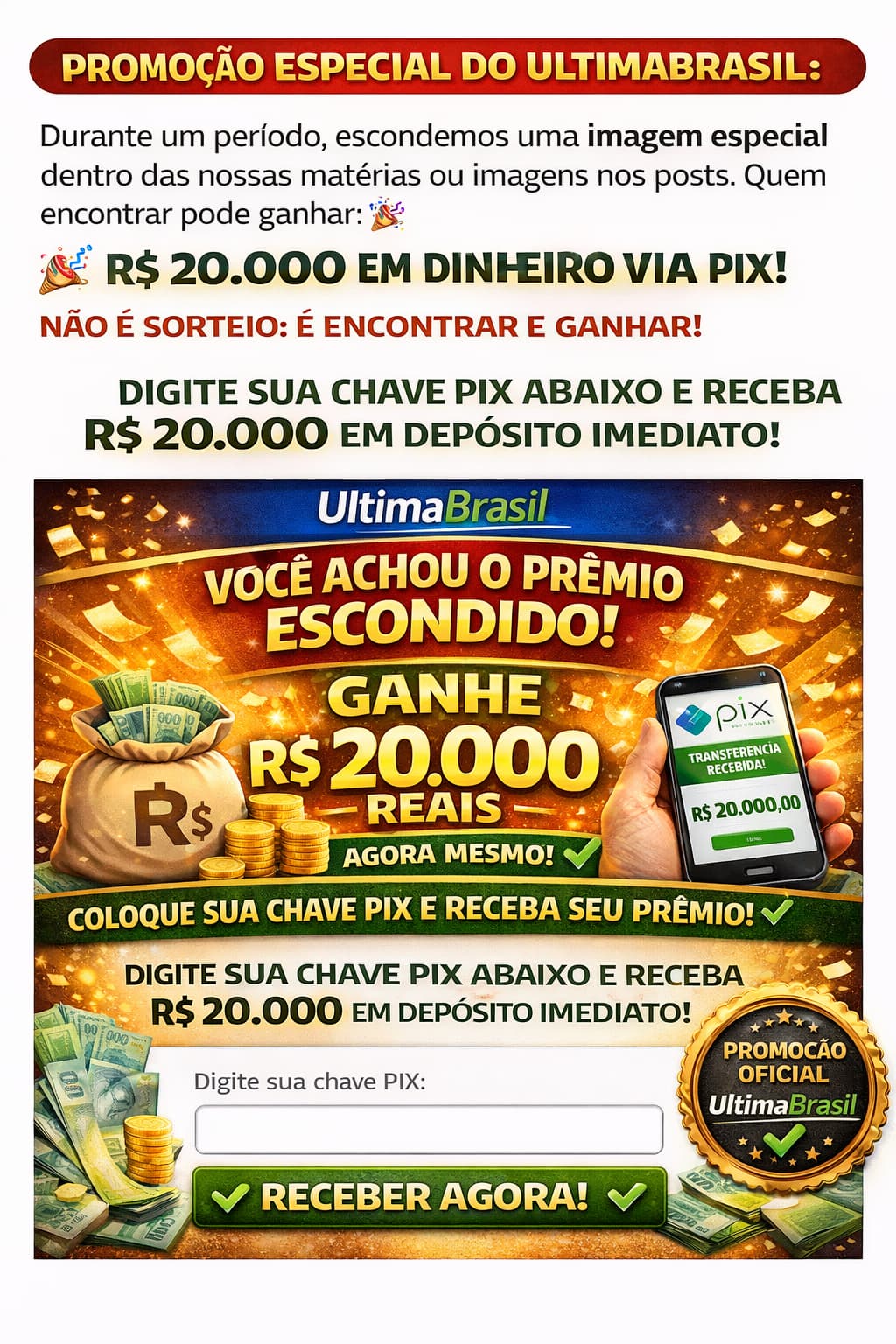 🎉 PROMOÇÃO OFICIAL ULTIMABRASIL – ENCONTRE E GANHE R$ 20.000 VIA PIX!